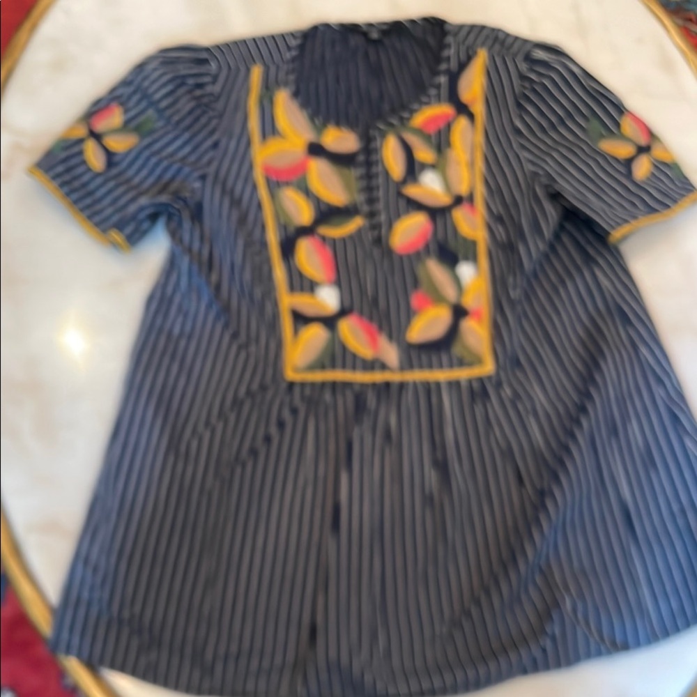Striped Embroidered Top